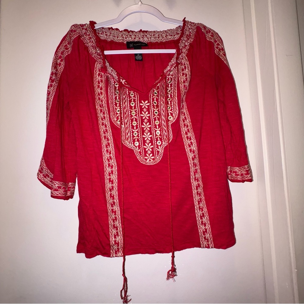 INC International Concepts Red Boho Embroidered Top - Picture 2 of 8